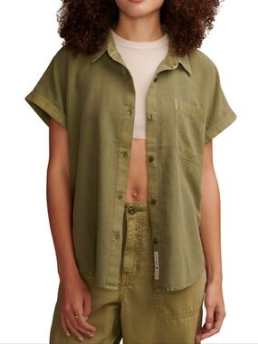Lucky Brand Olive Green Linen Top